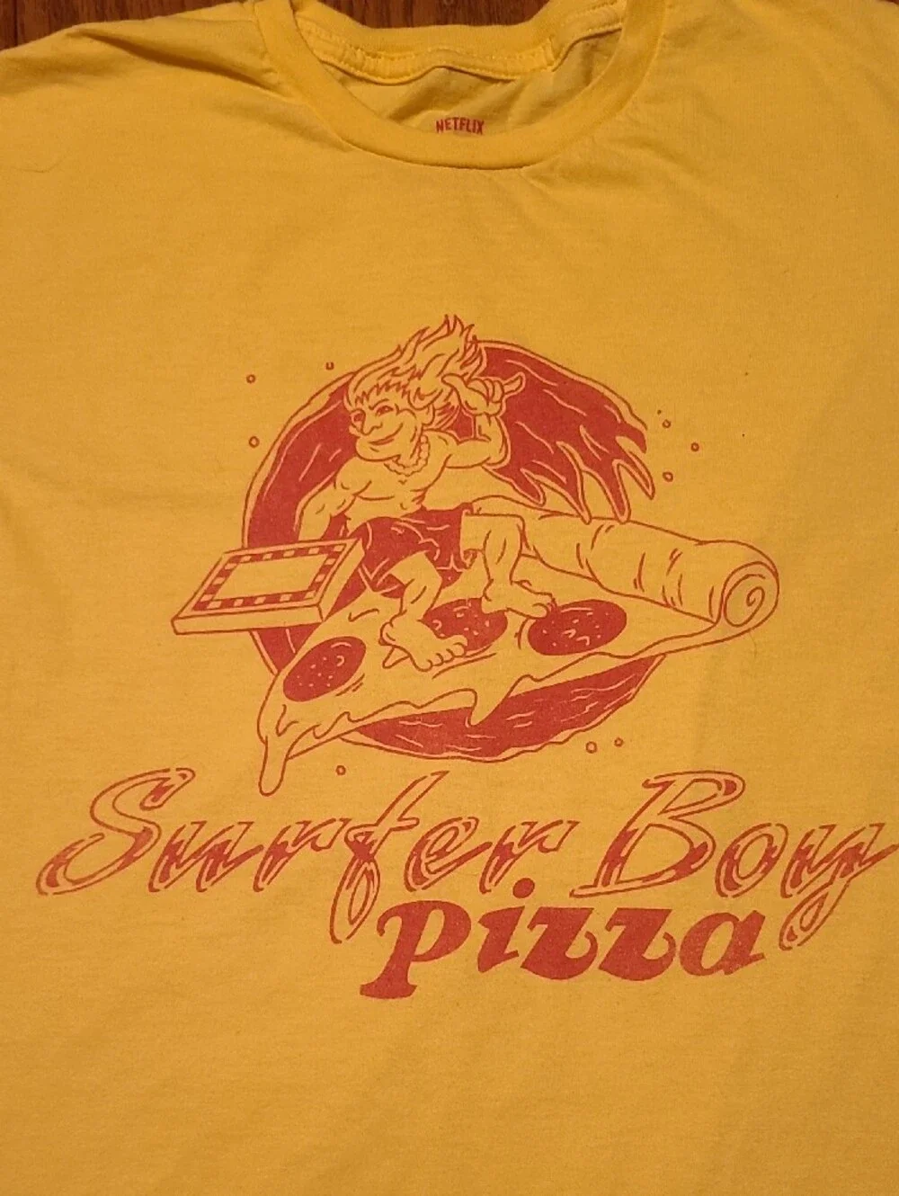 Surfer Boy Stranger Things Pizza Graphic Tee - Yellow - Medium - Picture 3 of 7